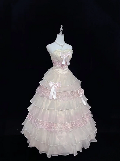 Robe de quinceañera rose à volants et à plusieurs épaisseurs, adorable robe de princesse J9379