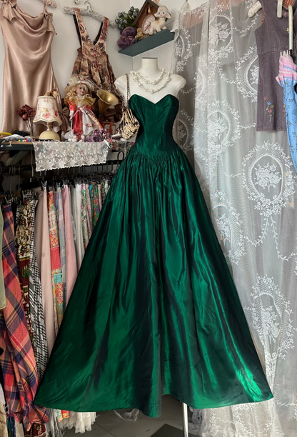 Trägerloses silbernes Vintage-Abendkleid, A-Linie, Geburtstagskleid J9370