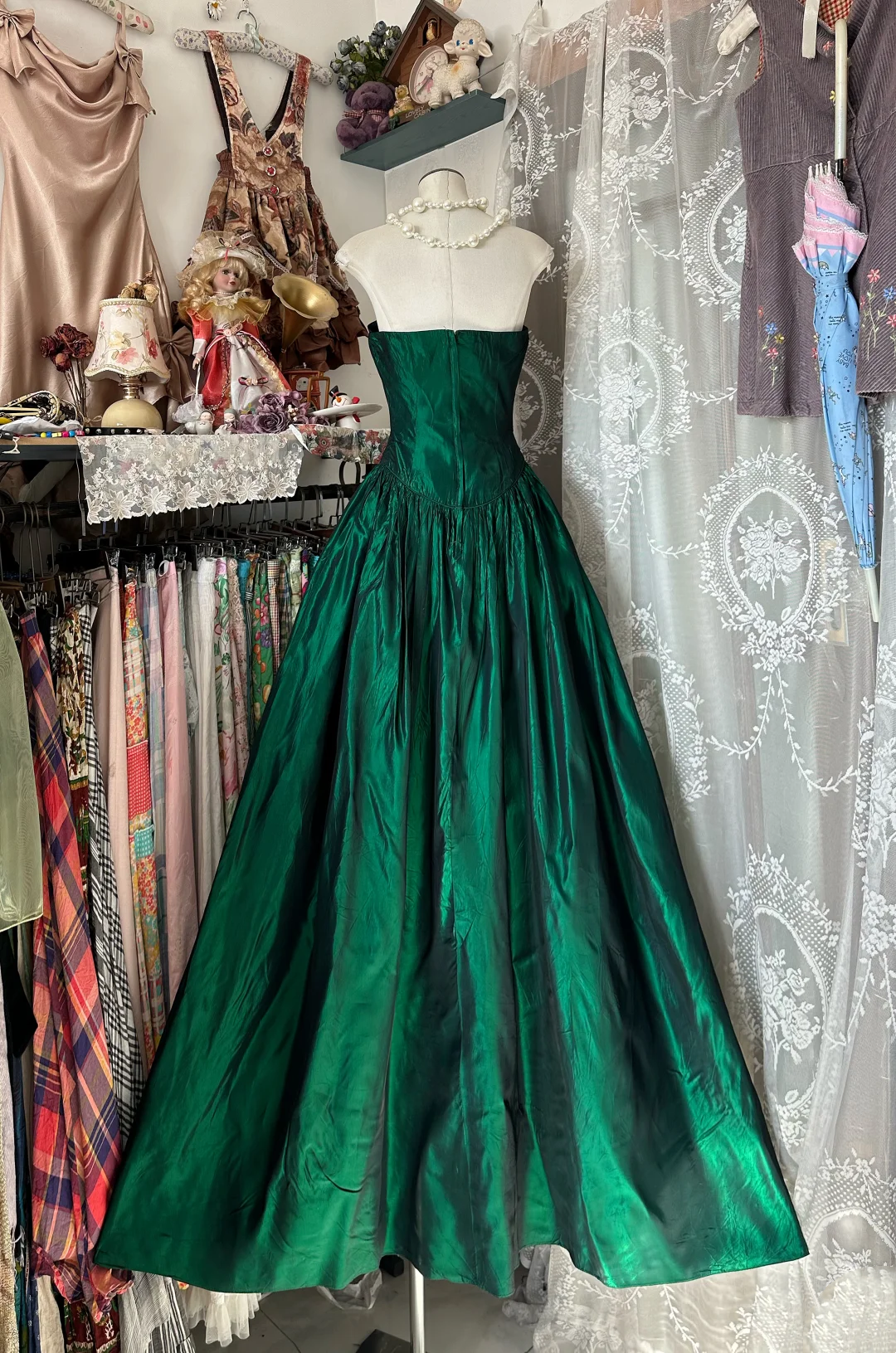 Trägerloses silbernes Vintage-Abendkleid, A-Linie, Geburtstagskleid J9370