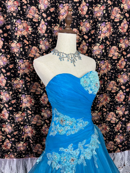 Robe de bal bleue à décolleté cœur avec appliques - Robe de soirée formelle J9386