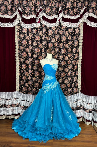 Robe de bal bleue à décolleté cœur avec appliques - Robe de soirée formelle J9386