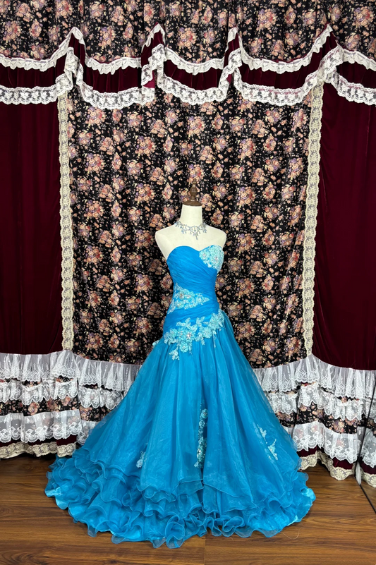 Robe de bal bleue à décolleté cœur avec appliques - Robe de soirée formelle J9386