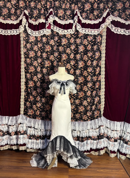 Off The Shoulder Mermaid Long Prom Dress Satin Evening Dress J9392