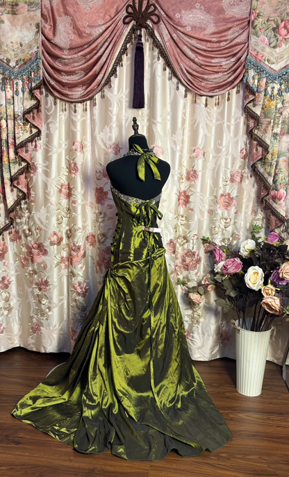 Robe de bal verte dos nu, robe de soirée dos nu, robe d'anniversaire J9395