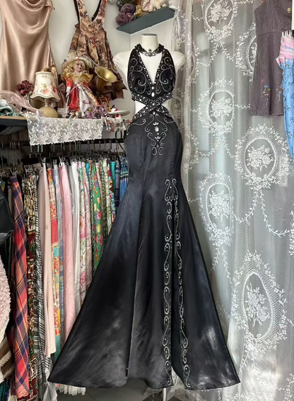 Trägerloses silbernes Vintage-Abendkleid, A-Linie, Geburtstagskleid J9370