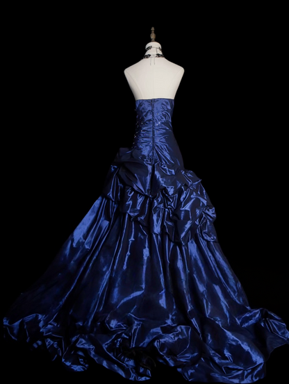Strapless Royal Blue Prom Dress Satin Birthday Dress J9404