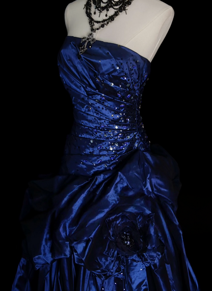 Strapless Royal Blue Prom Dress Satin Birthday Dress J9404