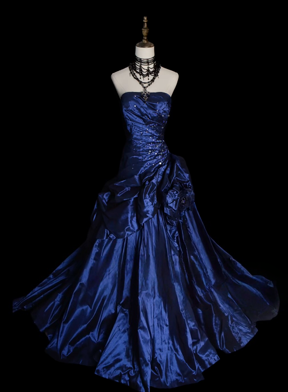 Strapless Royal Blue Prom Dress Satin Birthday Dress J9404