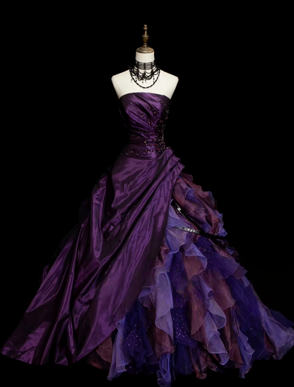 Trägerloses silbernes Vintage-Abendkleid, A-Linie, Geburtstagskleid J9370