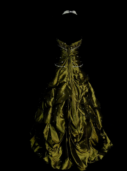 Strapless Green Sweet 16 Birthday Dress Satin Quinceanera Dresses J9407