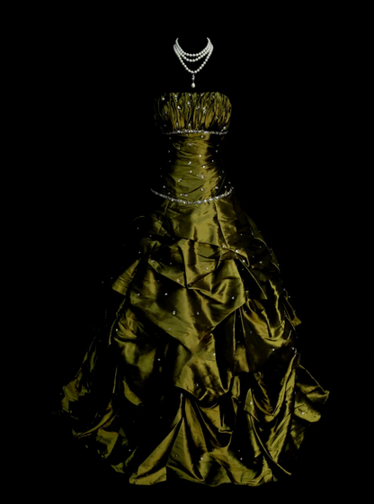 Strapless Green Sweet 16 Birthday Dress Satin Quinceanera Dresses J9407