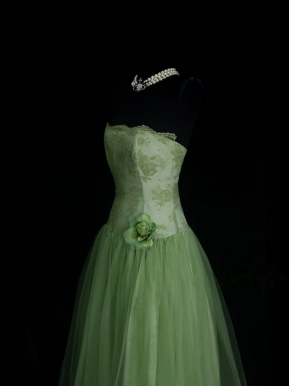Trägerloses silbernes Vintage-Abendkleid, A-Linie, Geburtstagskleid J9370