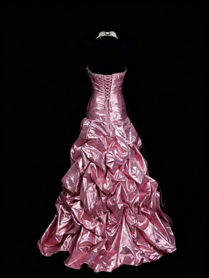 Trägerloses silbernes Vintage-Abendkleid, A-Linie, Geburtstagskleid J9370