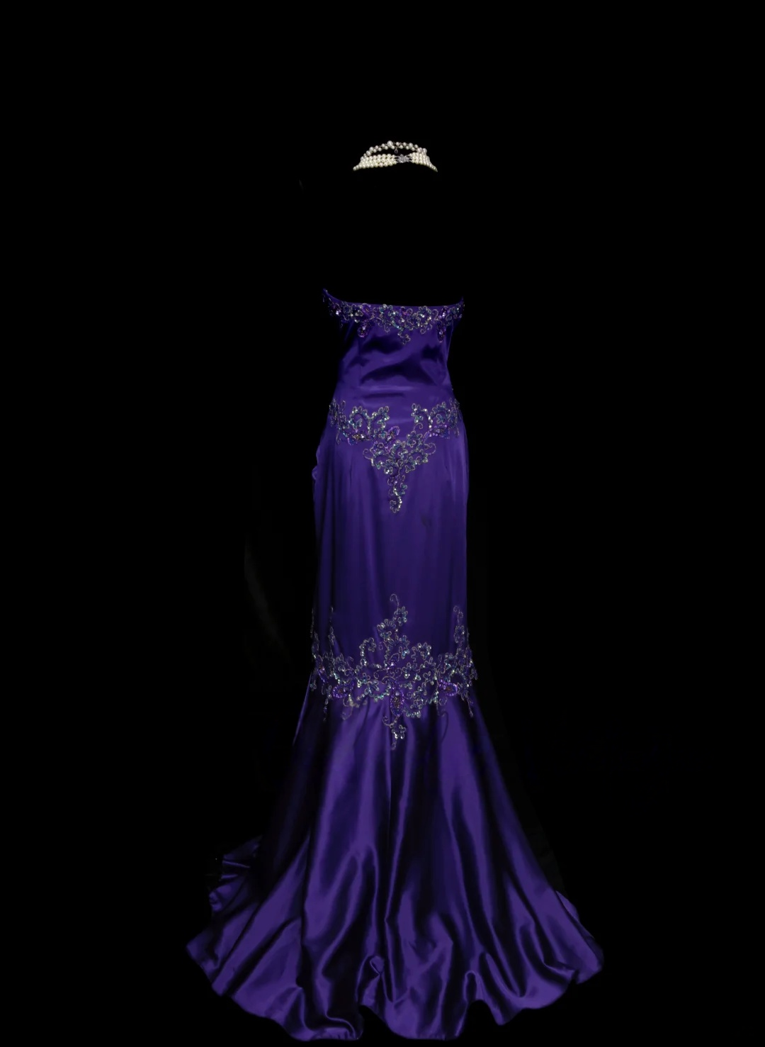 Robe de bal bustier violette en satin avec appliques, robe de soirée formelle J9413