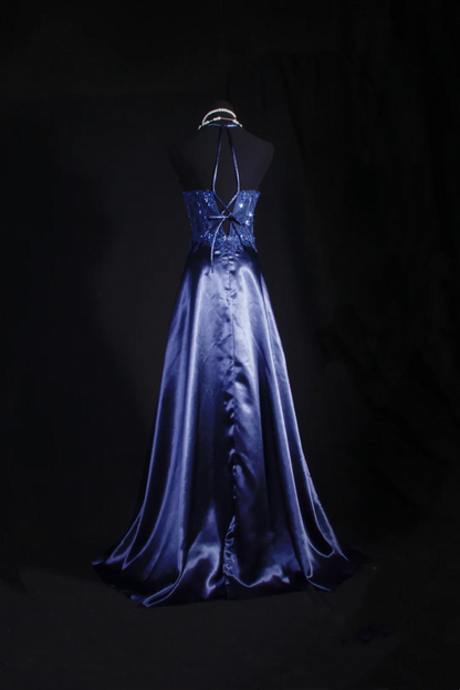 Robe de bal bustier violette en satin avec appliques, robe de soirée formelle J9413
