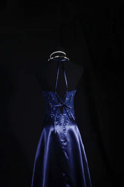 Robe de bal bustier violette en satin avec appliques, robe de soirée formelle J9413