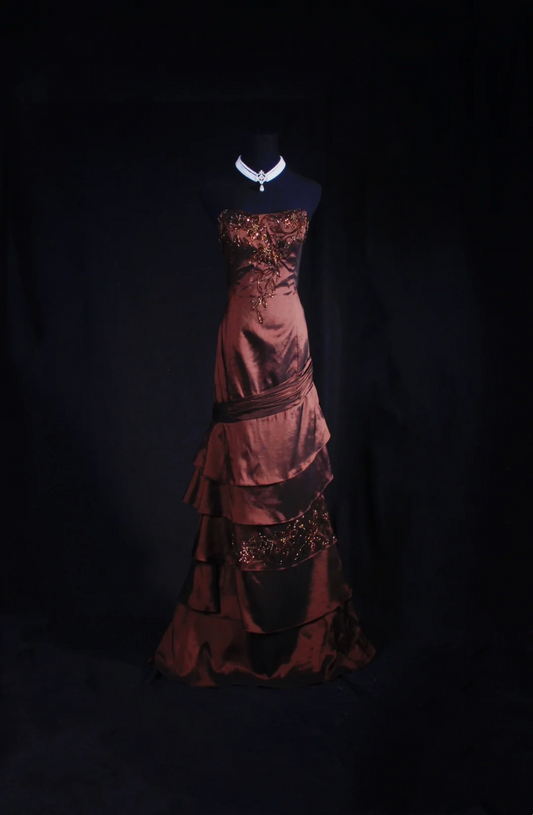 Trägerloses silbernes Vintage-Abendkleid, A-Linie, Geburtstagskleid J9370