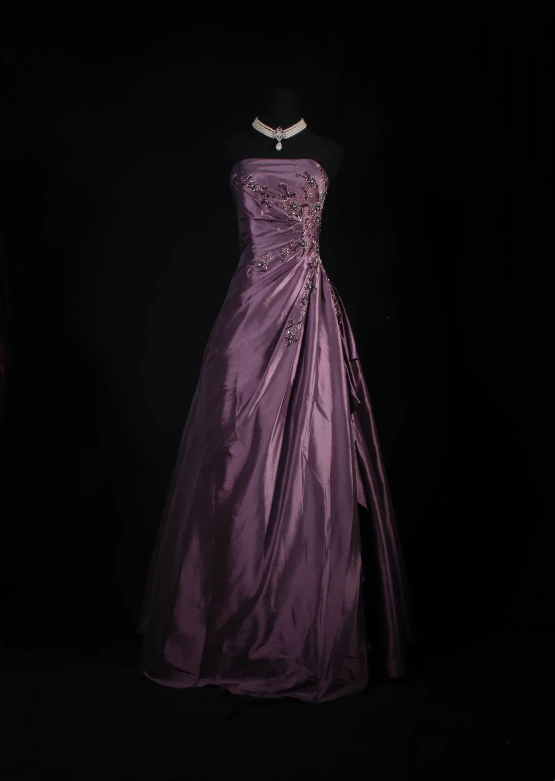 Robe de bal bustier violette en satin avec appliques, robe de soirée formelle J9413