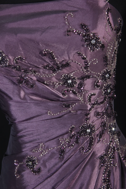 Robe de bal bustier violette en satin avec appliques, robe de soirée formelle J9413