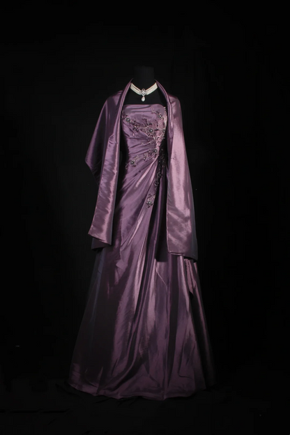 Robe de bal bustier violette en satin avec appliques, robe de soirée formelle J9413