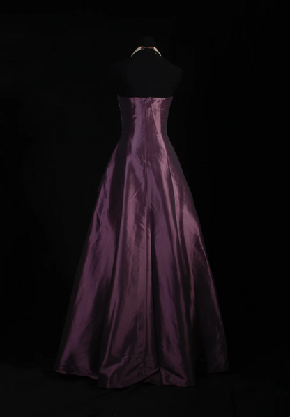 Robe de bal bustier violette en satin avec appliques, robe de soirée formelle J9413
