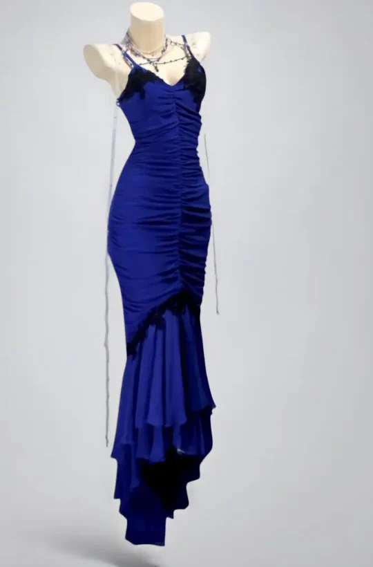 Mermaid Long Prom Dresses Chiffon Blue Formal Dresses Evening Dresses J9429