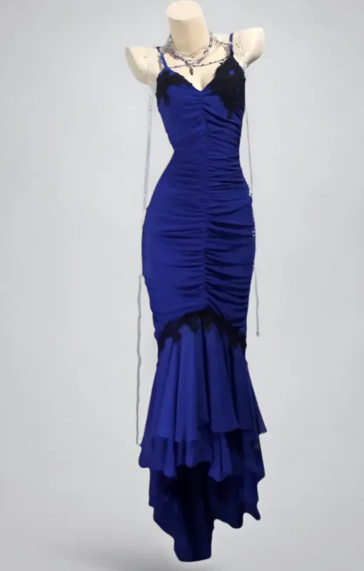 Mermaid Long Prom Dresses Chiffon Blue Formal Dresses Evening Dresses J9429