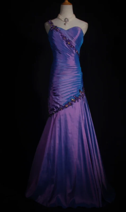 One Shoulder Mermaid Purple Long Prom Dresses Taffeta  Evening Dresses J9434