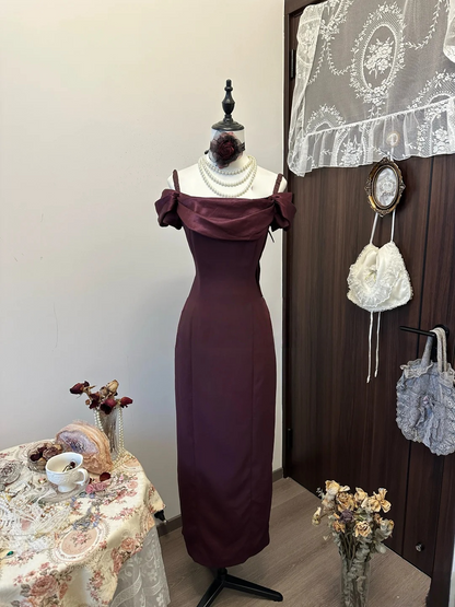 Burgundy Sheath Prom Dress Elegant Formal Evening Party Dress J9438