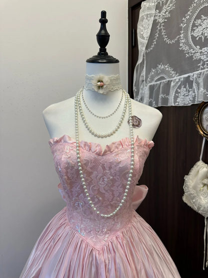 Trägerloses silbernes Vintage-Abendkleid, A-Linie, Geburtstagskleid J9370