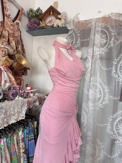 Mermaid Pink Ruffle Prom Dress Slit Formal Party Dress Evening Dress J9449