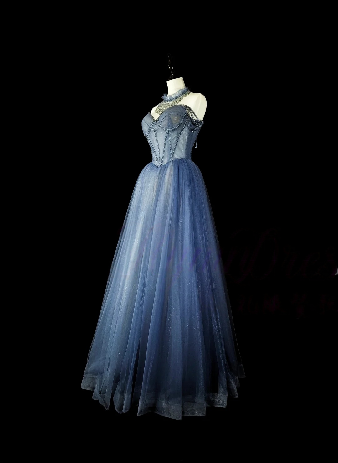 Robe de bal bustier violette en satin avec appliques, robe de soirée formelle J9413