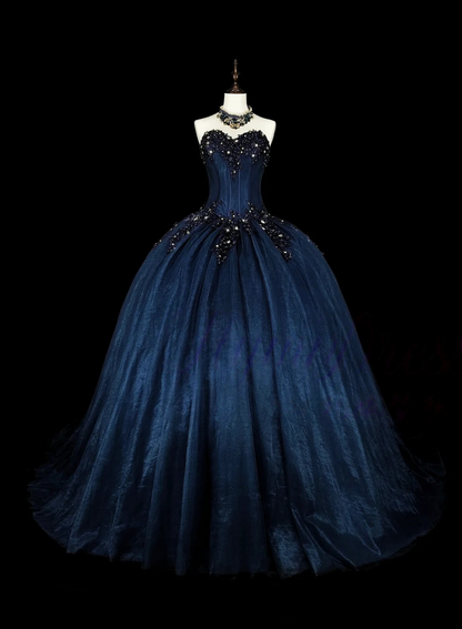 Robe de bal bustier violette en satin avec appliques, robe de soirée formelle J9413