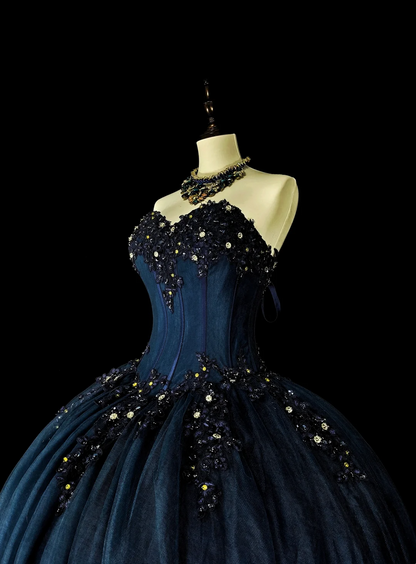 Robe de bal bustier violette en satin avec appliques, robe de soirée formelle J9413