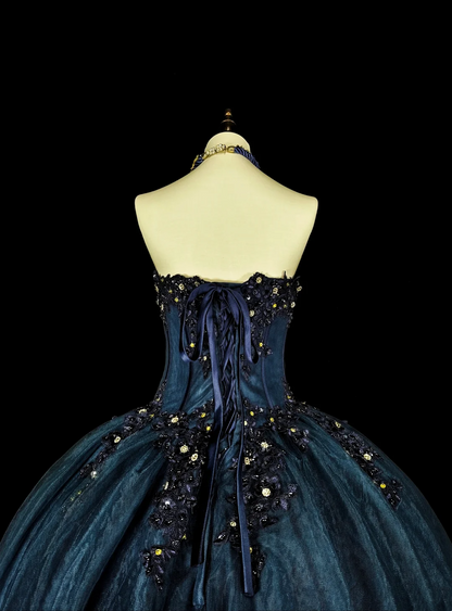 Robe de bal bustier violette en satin avec appliques, robe de soirée formelle J9413