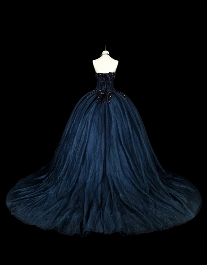 Robe de bal bustier violette en satin avec appliques, robe de soirée formelle J9413
