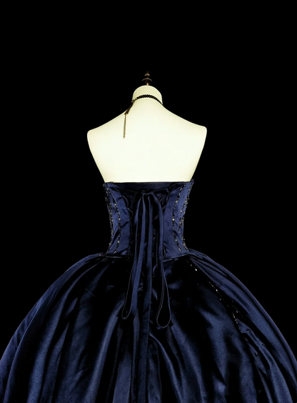 Trägerloses silbernes Vintage-Abendkleid, A-Linie, Geburtstagskleid J9370
