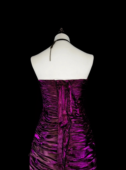 Robe de bal bustier violette en satin avec appliques, robe de soirée formelle J9413