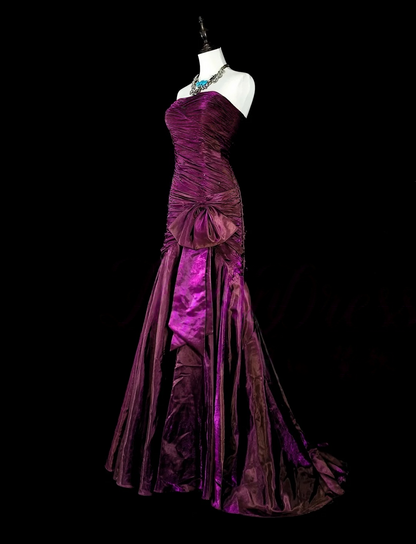 Robe de bal bustier violette en satin avec appliques, robe de soirée formelle J9413