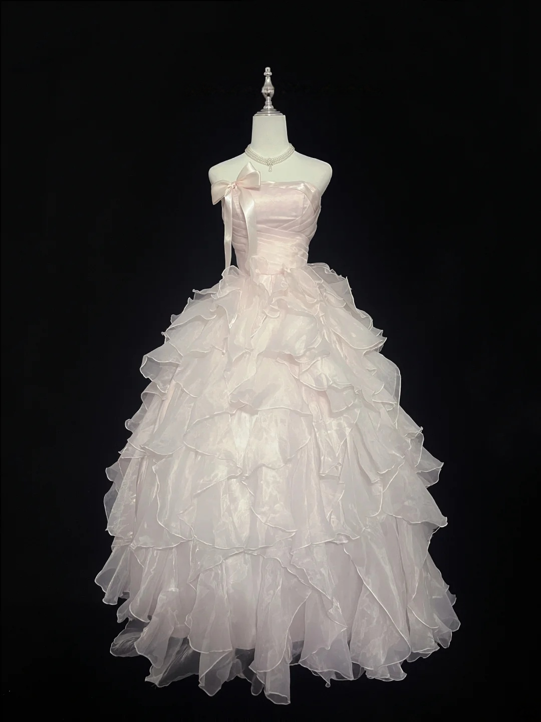 Strapless Pink Ruffle Prom Dress Organza Birthday Dress J9462