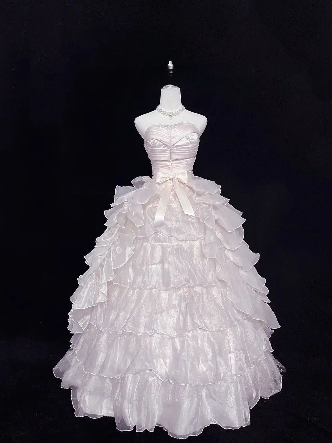 Trägerloses silbernes Vintage-Abendkleid, A-Linie, Geburtstagskleid J9370