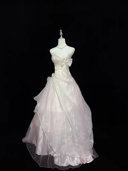 Trägerloses silbernes Vintage-Abendkleid, A-Linie, Geburtstagskleid J9370