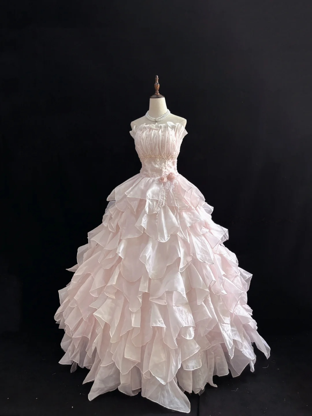 Trägerloses silbernes Vintage-Abendkleid, A-Linie, Geburtstagskleid J9370