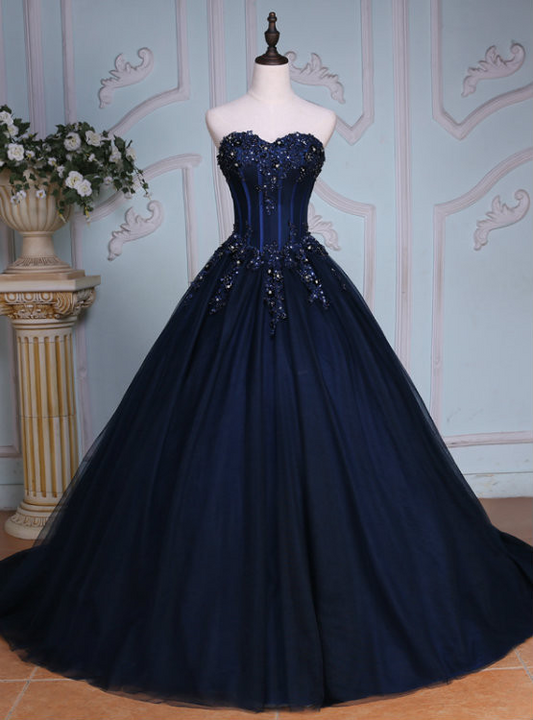 Robe de bal bustier violette en satin avec appliques, robe de soirée formelle J9413