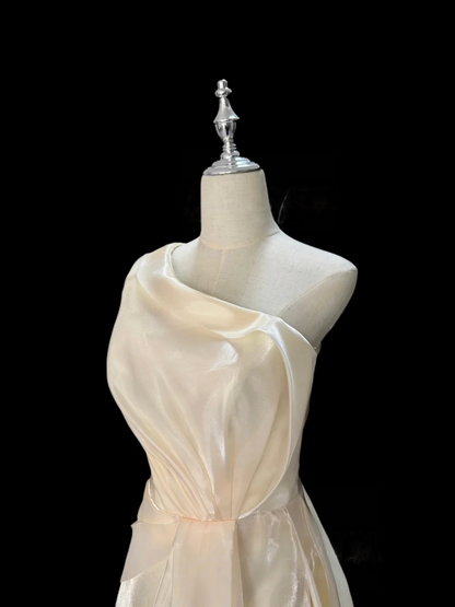 Trägerloses silbernes Vintage-Abendkleid, A-Linie, Geburtstagskleid J9370