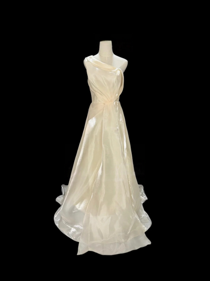 Trägerloses silbernes Vintage-Abendkleid, A-Linie, Geburtstagskleid J9370