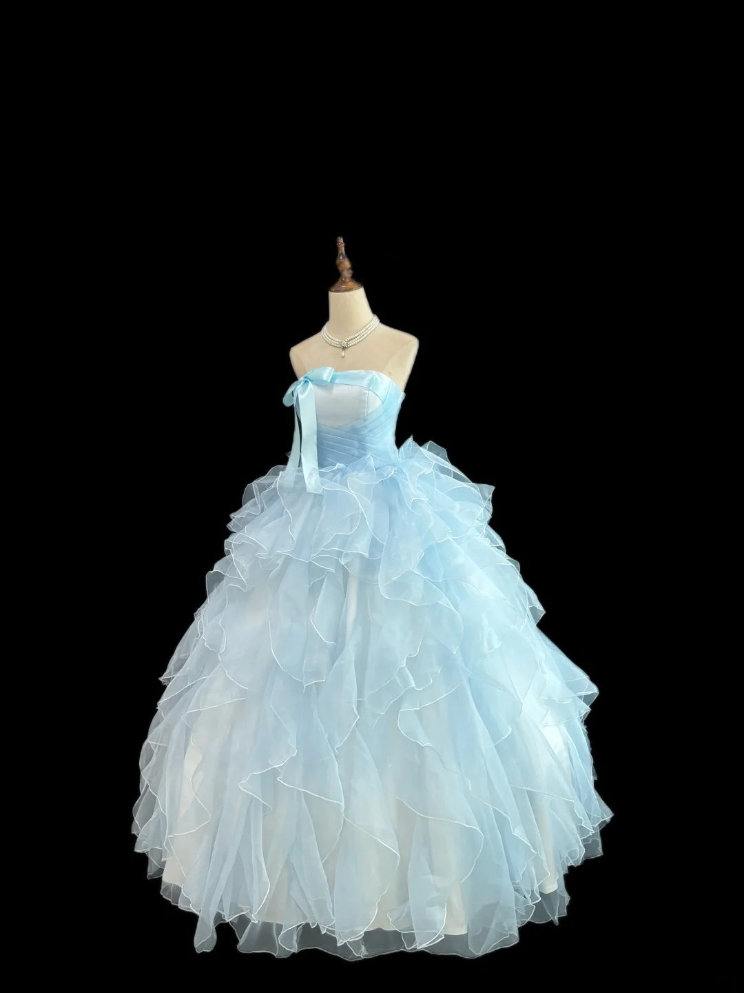 Strapless Blue Ruffle Birthday Dress A Line Prom Dress Formal Dress J9487