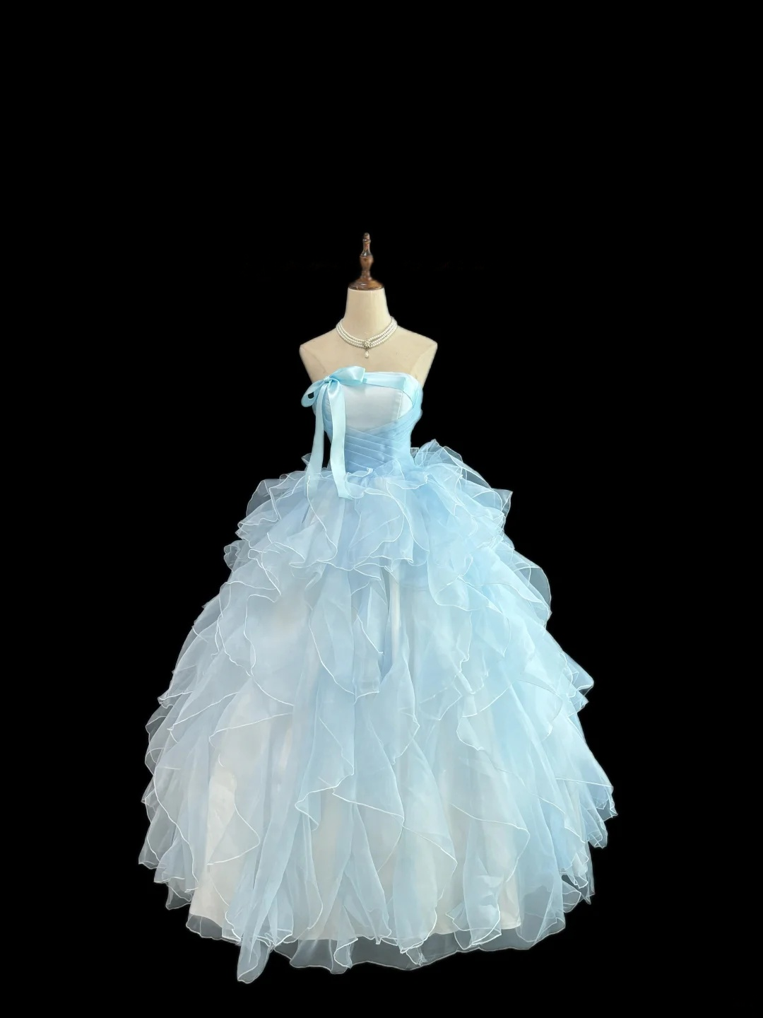 Strapless Blue Ruffle Birthday Dress A Line Prom Dress Formal Dress J9487