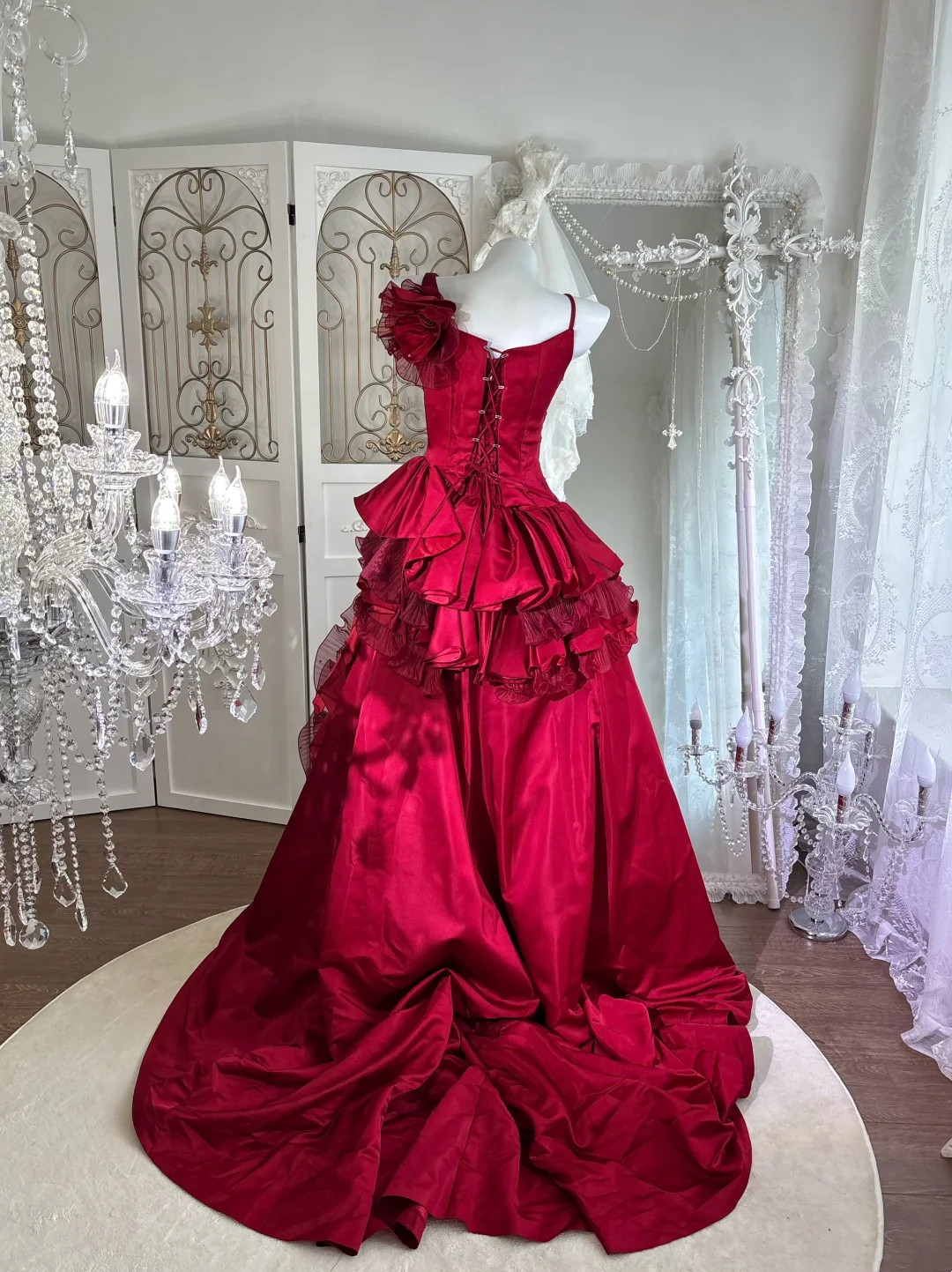 Robe de bal bustier violette en satin avec appliques, robe de soirée formelle J9413