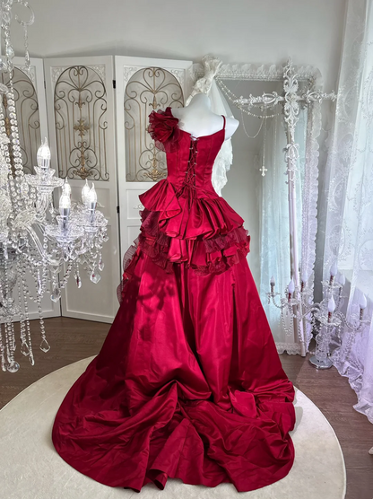 Robe de bal bustier violette en satin avec appliques, robe de soirée formelle J9413
